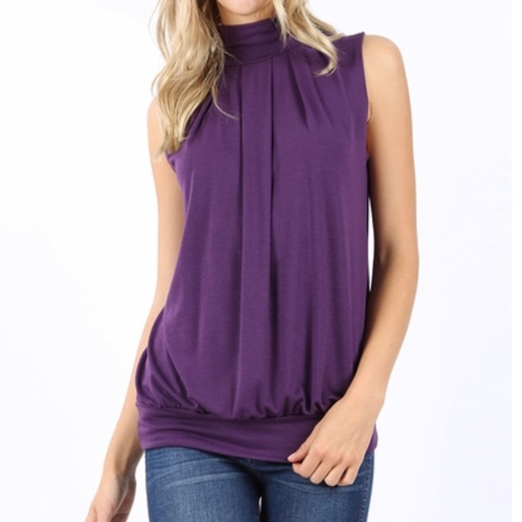 The Sawyer Top- purple mock neck sleeveless top - Picture 3 of 7